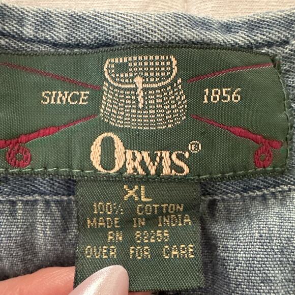 Vintage ORVIS Vest Womens XL Blue Chambray Embroidered Boho Granny Chic Retro - Picture 7 of 9